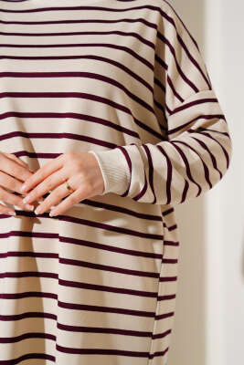 İnce Yatay Çizgili Tunik Mor - Yılın Fırsatı