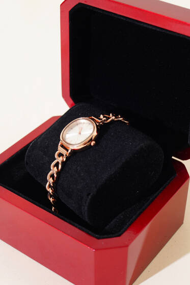 İnce Zincir Kordonlu Kadın Kol Saati Rose - Saat