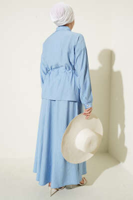 İnci Çiçekli Bel Tünelli Etekli Takım Mavi - İkili Takım