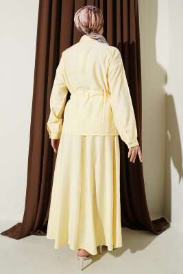 İnci Çiçekli Bel Tünelli Etekli Takım Sarı - İkili Takım