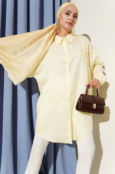 İnci Çiçekli Tunik Sarı - Tunik