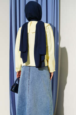 İnci Detaylı Denizci Yaka Kısa Gömlek Sarı - Gömlek