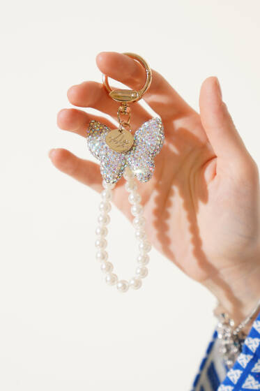 İnci Detaylı Kelebek Anahtarlık Gümüş - Anahtarlık