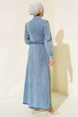 İnci Detaylı Kot Elbise Kot Mavisi - Tesettür Elbise
