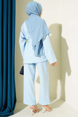 İnci Detaylı Kuşaklı İkili Takım Mavi - İkili Takım