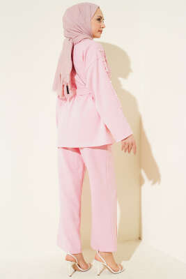 İnci Detaylı Kuşaklı İkili Takım Pembe - İkili Takım