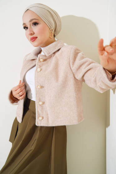 İnci Düğmeli Goldfox Kısa Ceket Taş - Ceket