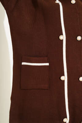 İnci Düğmeli Triko İkili Takım Kahve - Triko İkili Takım