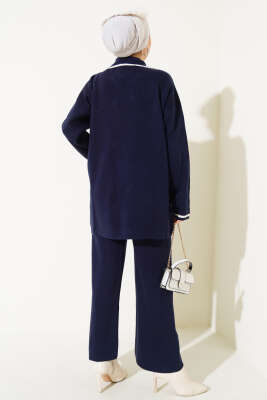 İnci Düğmeli Triko İkili Takım Lacivert - Triko İkili Takım