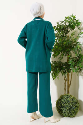 İnci Düğmeli Triko İkili Takım Zümrüt - Triko İkili Takım