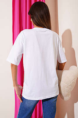 İnci Fiyonk Taşlı T-shirt Beyaz - Kadın Giyim Modelleri