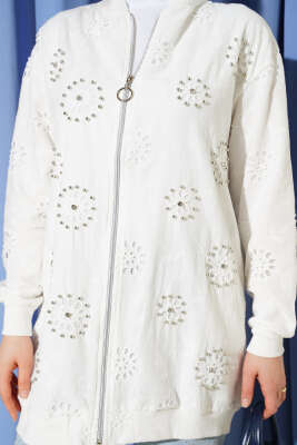 İnci İşlemeli Brodeli Ceket Beyaz - Ceket