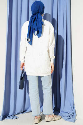 İnci İşlemeli Brodeli Ceket Beyaz - Ceket