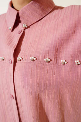 İnci İşlemeli Gömlek Pudra - Gömlek