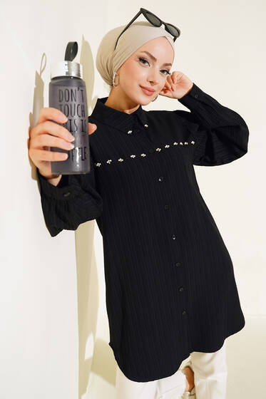 İnci İşlemeli Gömlek Siyah - Gömlek