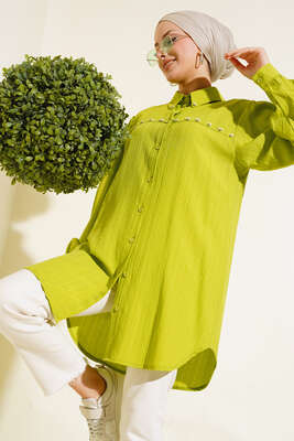 İnci İşlemeli Gömlek Yağ Yeşili - Thumbnail
