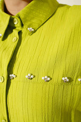 İnci İşlemeli Gömlek Yağ Yeşili - Thumbnail