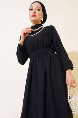 İnci Kolyeli Elbise Siyah - Thumbnail