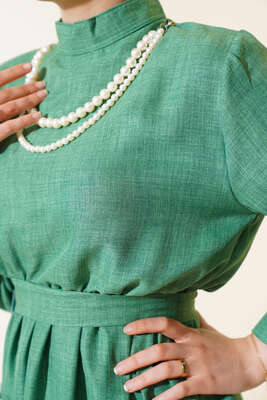 İnci Kolyeli Elbise Yeşil - Thumbnail