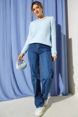 İnci Serpmeli Yumoş Kazak Bebe Mavi - Kadın Giyim Modelleri