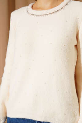 İnci Serpmeli Yumoş Kazak Krem - Kadın Giyim Modelleri