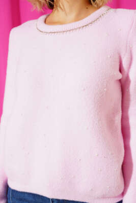 İnci Serpmeli Yumoş Kazak Pembe - Kadın Giyim Modelleri