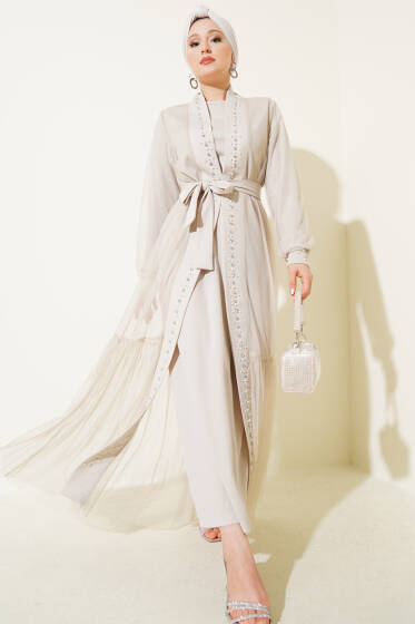 İnci Süslemeli Abaya Taş - Elbise