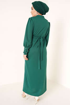 İnci Süslemeli Elbise Yeşil - Thumbnail