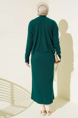 İnci Süslemeli Fitilli Triko İkili Takım Zümrüt - Triko İkili Takım