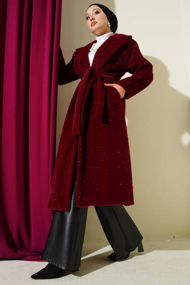 İnci Süslemeli Goldfox Kaban Bordo - Kaban