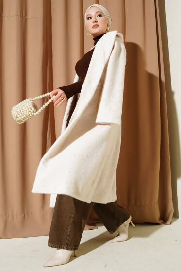 İnci Süslemeli Goldfox Kaban Krem - Kaban