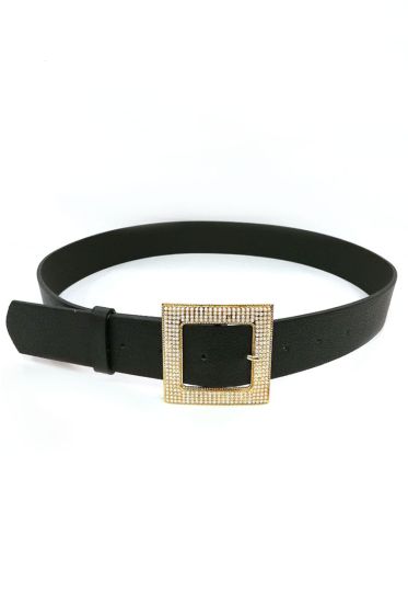 İnci Süslemeli Kare Tokalı Siyah Kemer - Deri Kemer
