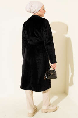 İnci Süslemeli Kuşaklı Goldfox Kaban Siyah - Kaban