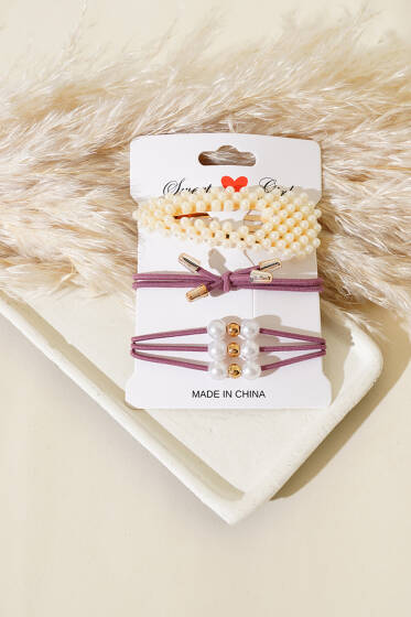 İnci Süslemeli Lastik Toka Magenta - Toka