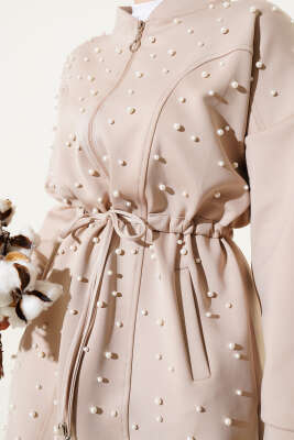 İnci Süslemeli Scuba İkili Takım Bej - İkili Takım