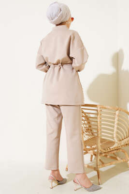 İnci Süslemeli Scuba İkili Takım Bej - İkili Takım