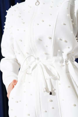 İnci Süslemeli Scuba İkili Takım Beyaz - İkili Takım