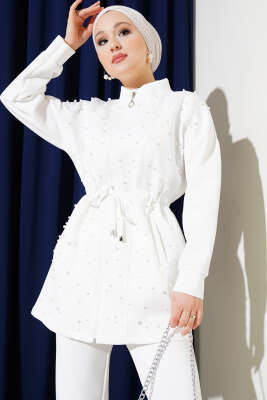 İnci Süslemeli Scuba İkili Takım Beyaz - İkili Takım