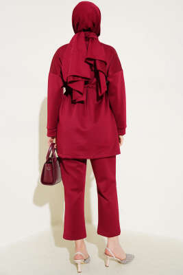 İnci Süslemeli Scuba İkili Takım Bordo - İkili Takım