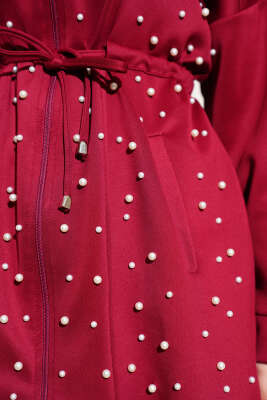 İnci Süslemeli Scuba İkili Takım Bordo - İkili Takım