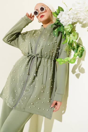 İnci Süslemeli Scuba İkili Takım Çağla Yeşili - İkili Takım