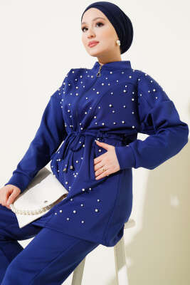 İnci Süslemeli Scuba İkili Takım Lacivert - İkili Takım