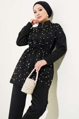 İnci Süslemeli Scuba İkili Takım Siyah - İkili Takım