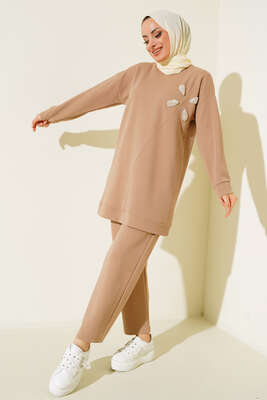 İnci Taş Süslemeli İkili Takım Latte 