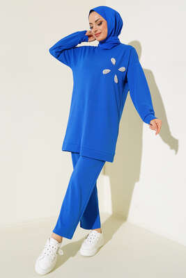 İnci Taş Süslemeli İkili Takım Saks 