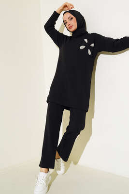 İnci Taş Süslemeli İkili Takım Siyah 