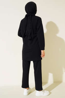 İnci Taş Süslemeli İkili Takım Siyah - İKİLİ TAKIM