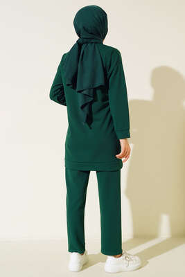 İnci Taş Süslemeli İkili Takım Zümrüt Yeşili - İKİLİ TAKIM