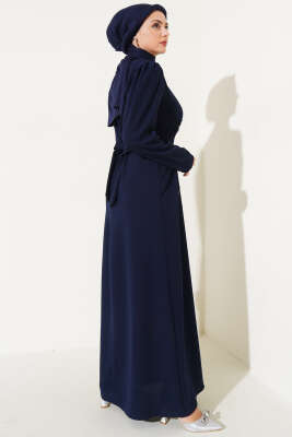 	 İnci Taşlı Büyük Beden Elbise Lacivert - Tesettür Elbise