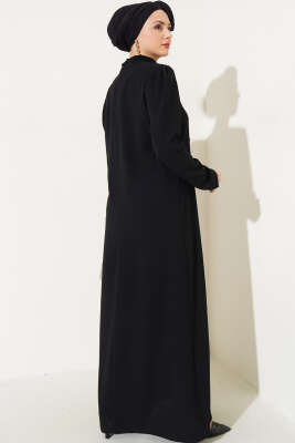 İnci Taşlı Büyük Beden Elbise Siyah - Tesettür Elbise